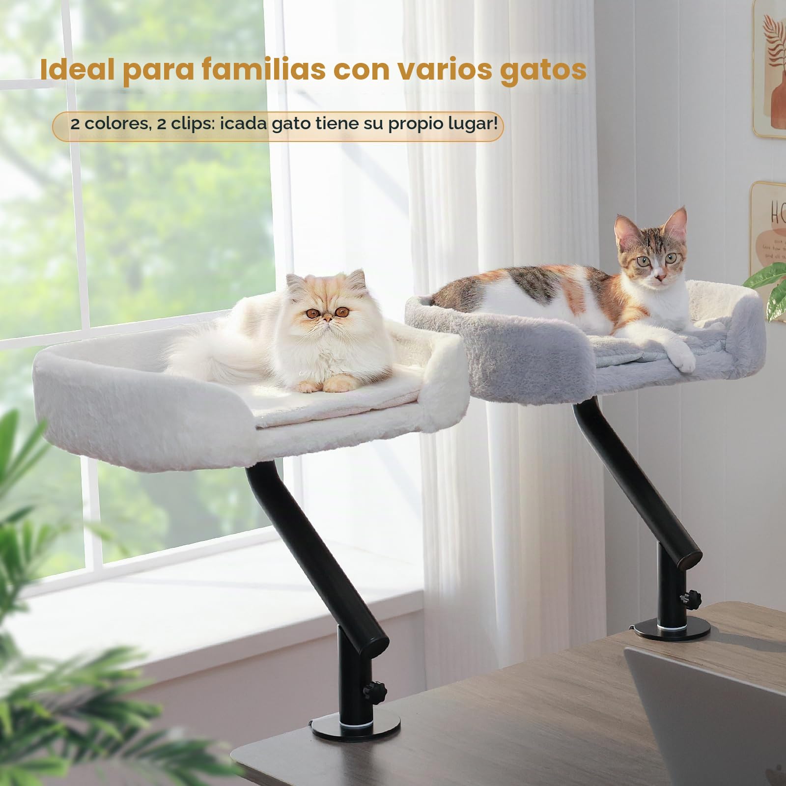 PAWZ Road Cama para Gatos de Escritorio con Pelota de Peluche interactiva, Cesta para Gatos, Soporte Giratorio 360°, Hamaca para con rascador, Cama para, soporta hasta 22,5 kg, Gris | Con pelota de peluche interactiva, cesta para gatos, hamaca para gatos,