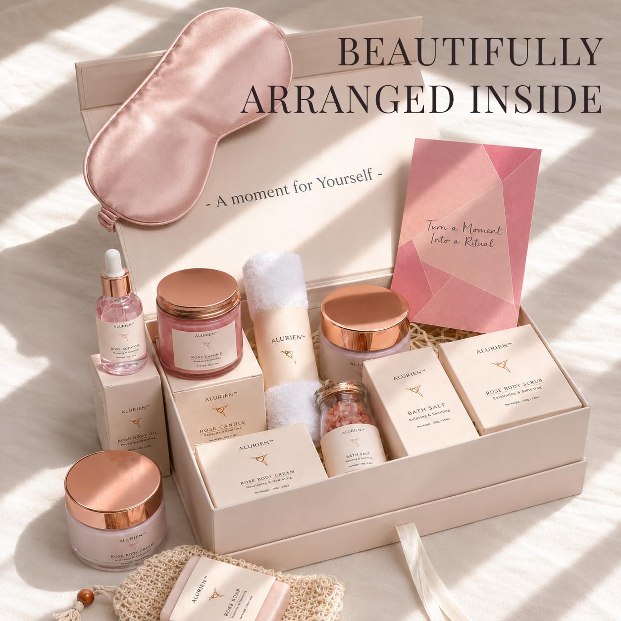 Luxury Rose Spa Gift Set for Women, 11-Piece Self Care Gift Basket, Relaxing Bath & Body Set, Birthday Gifts for Women, Mom, Wife, Mother’s Day
