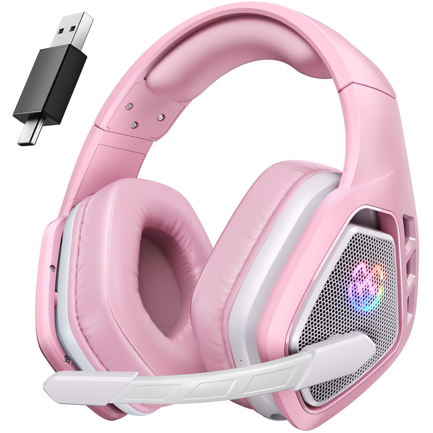 Wireless Gaming Headset for PC, Ps5, Ps4, 2.4 Ghz USB & Type-C Gaming Headphones with Microphone, 30H Battery Bluetooth Headphones for Switch, Laptop, Mobile, Mac (Pink)-picture-14