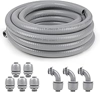 Elecoman 1-Inch 25ft Flexible Liquid-Tight Conduit Kit with 5 Straight & 3 90° Connectors - UL Listed, Corrosion-Resistant PVC