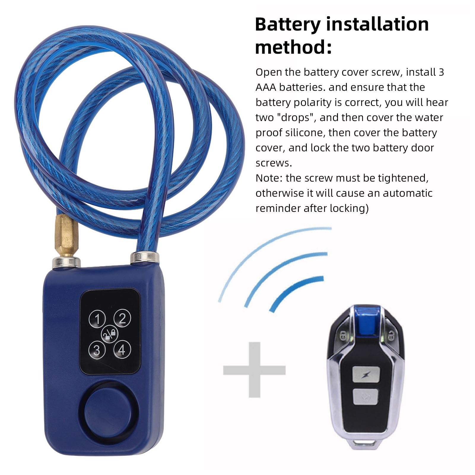 Lucchetto per Bici con Allarme, Lucchetto a Catena Antifurto con Password e Lunghezza Cavo da 31,5 Pollici, Antifurto Wireless con Allarme Oltre 110 DB (BLUE)