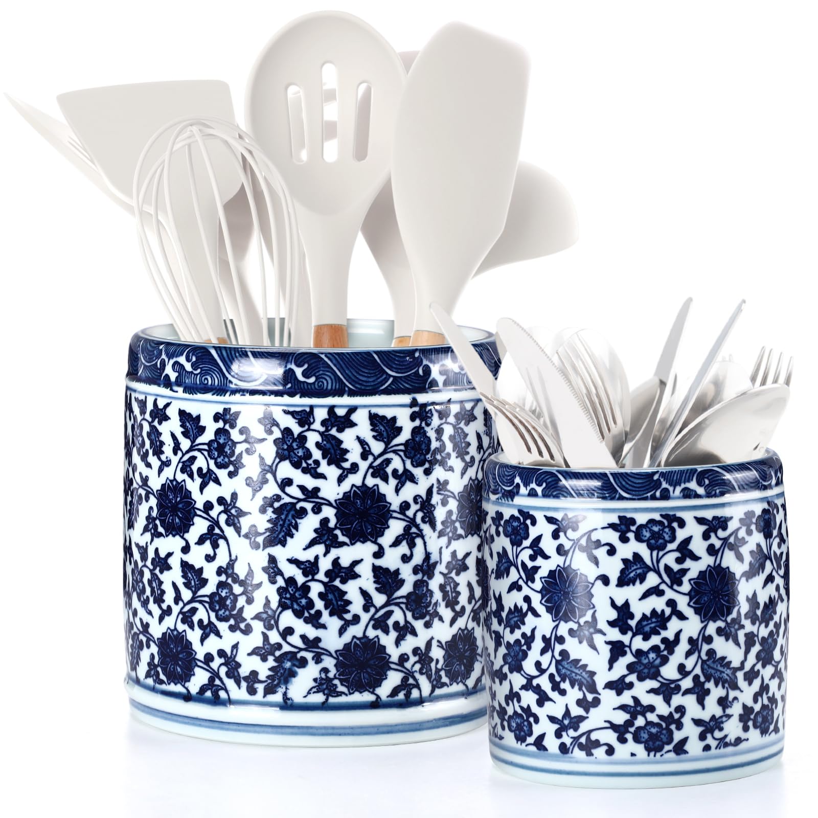 2 pcs blue and white kitchen utensil holder 5346134 ceramic kitchen cooking holder for countertop large utensil crock for home decor parties chinoiserie blue