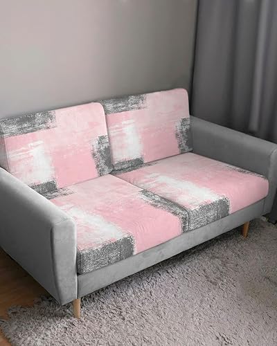 Miniatura 3 de Fundas de cojín geométricas de color rosa y gris para sofá, funda elástica para sofá con parte inferior elástica, diseño moderno de pintura al óleo