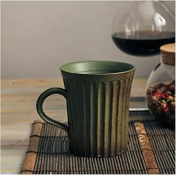 Creative Retro Striped Tea Cups,Coarse Pottery Coffee Mugs,Handmade, Water/Milk Ceramic Mug,Old Fashioned,Gift for Family Mugs Green