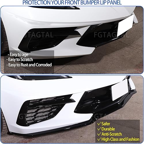 Miniatura 8 de Kit de repuesto para divisor de labio de parachoques delantero compatible con Chevrolet Corvette C8 2020-2024, accesorios de decoración de alerón de