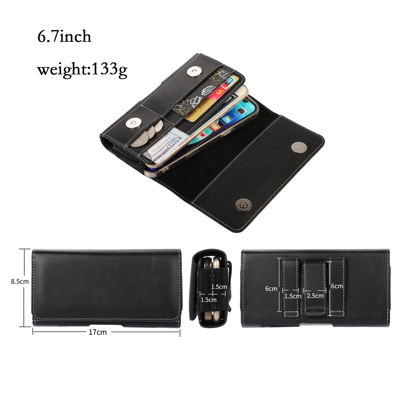 Cintura Donna Vera Pelle Fondina Marsupio Verticale Per Cintura - Custodia Con Clip Per Cellulare, Taglie S-L, Nera Cuoio Cintura - Foto 2