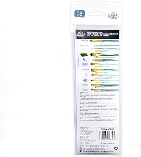Miniatura 8 de Royal & Langnickel Menta - Juego de 5 pinceles angulares variados para pinturas acrílicas, incluye pinceles angulares, filbert, sombreador y redondos