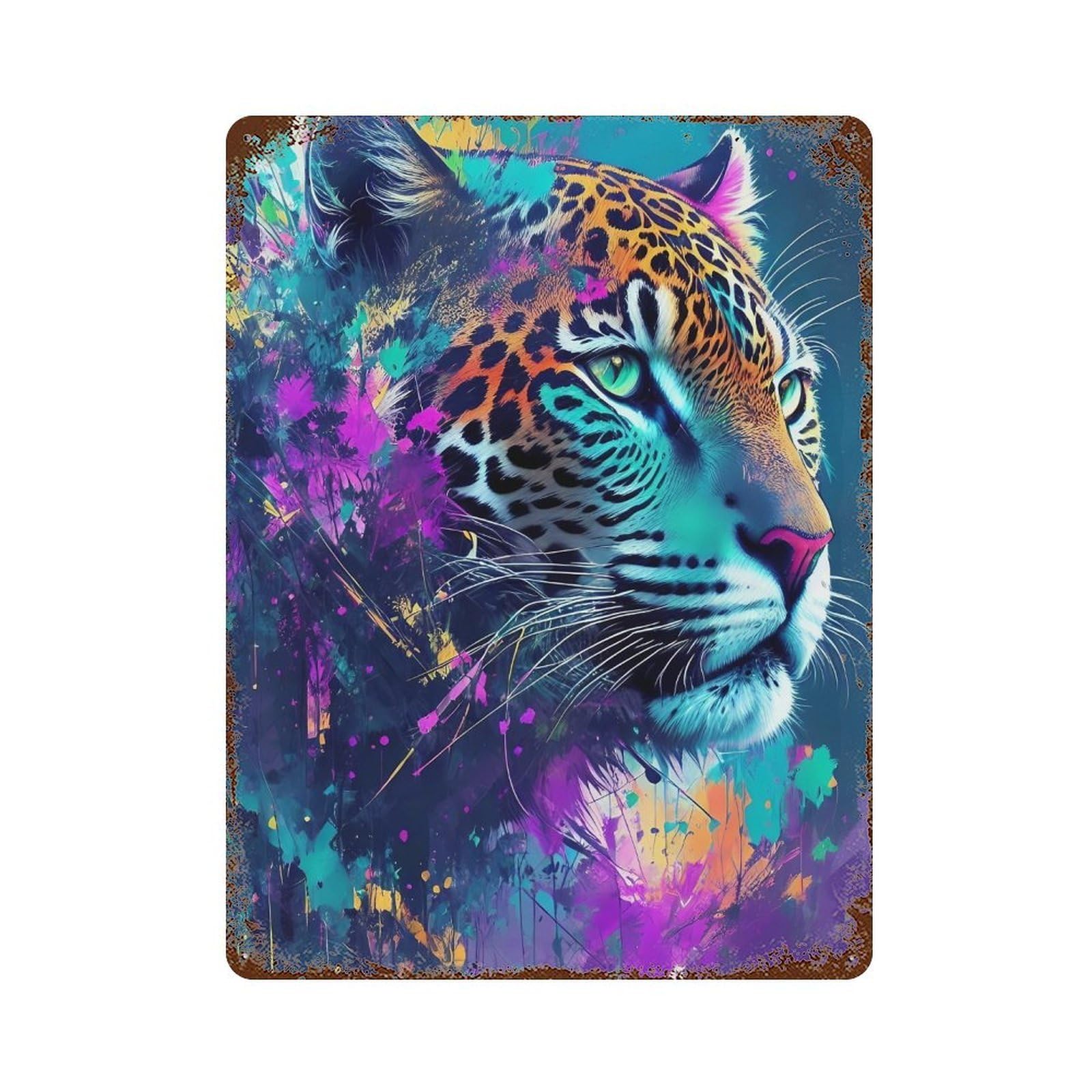 Colorful Leopard Portrait Decorative Tin Sign 15.7"x11.8", for Farmhouse, Kitchen And Entryway Decor, Vintage Wall Decor