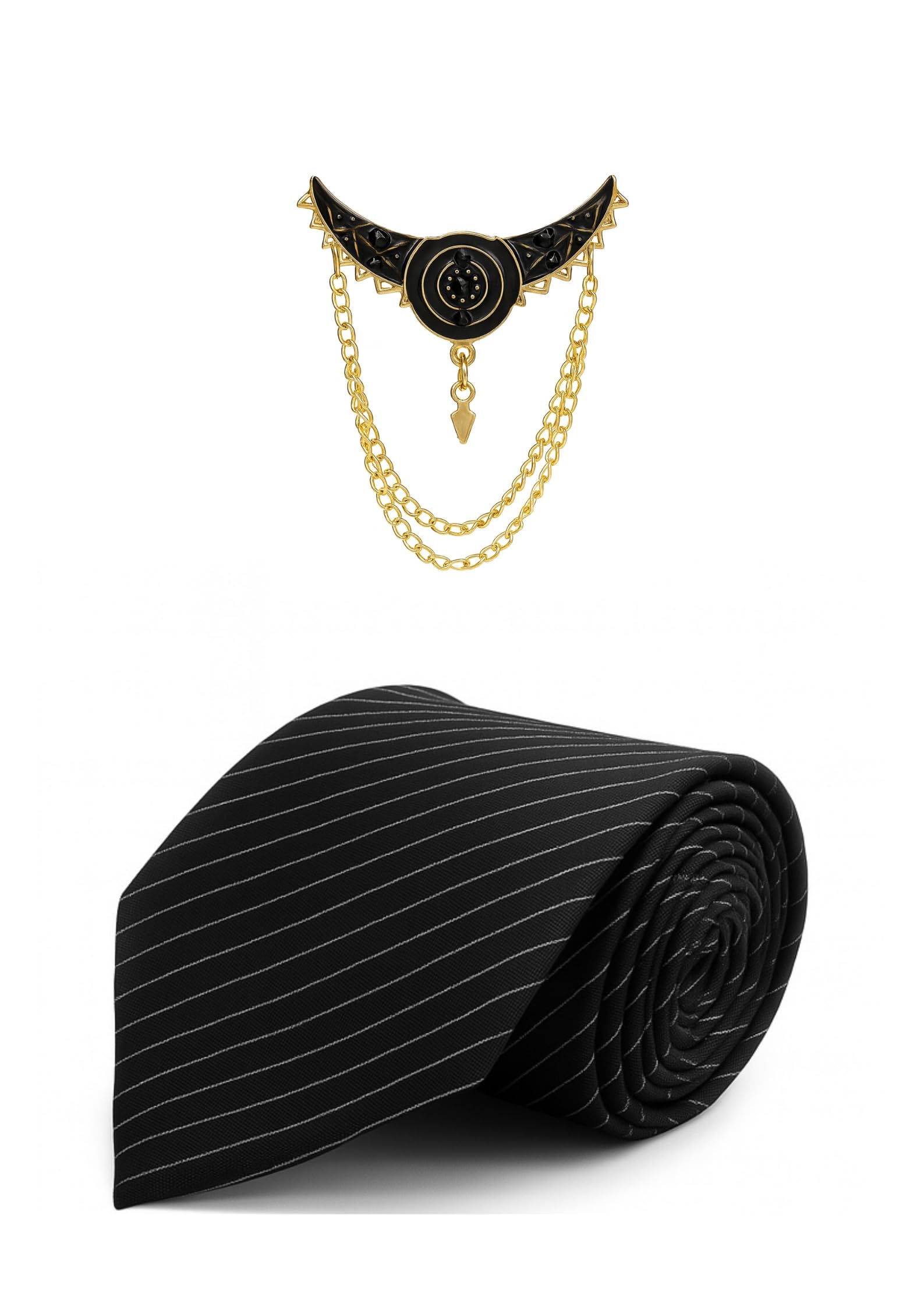 random stripe Premium Men’s Necktie with Brooch | Black Striped Silk Tie for Wedding, Party & Office Wear | 7 Elegant Colors-picture-4