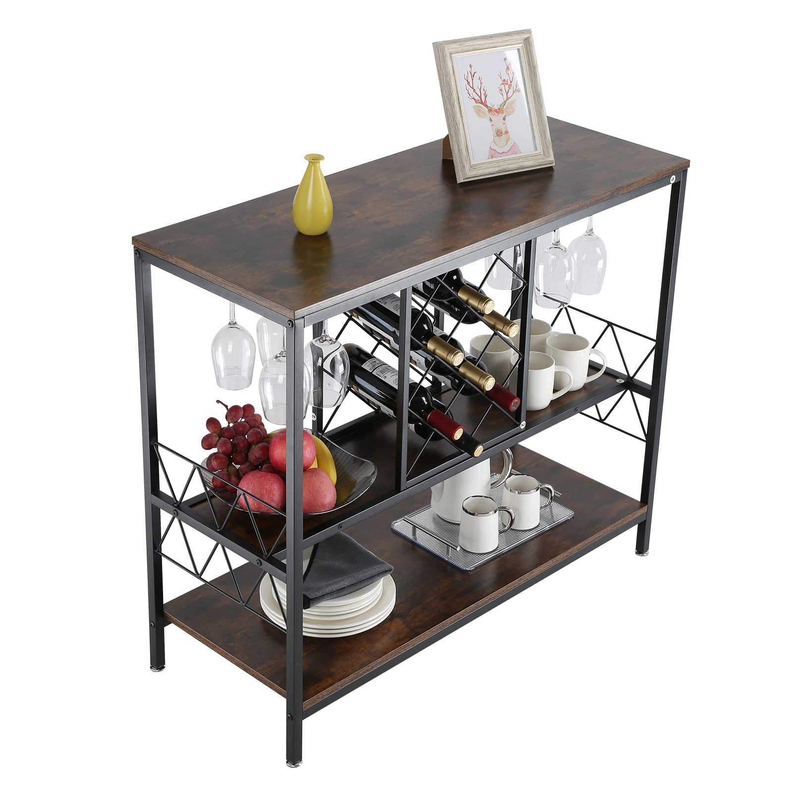 VEVOR Mobile Bar Industriale da 40 Pollici, Tavolo da Vino per Liquori e Bicchieri, Porta Bicchieri e Portabottiglie, Mobile da Bar Indipendente in Legno Casa