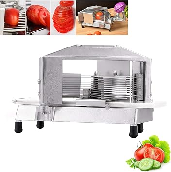 Commercial Heavy Duty Tomato Slicer Cutter with Built-in Cutting Board, Manual Sharp Blades, Industrial Frame Stainless Steel, for Restaurant or Home Use 3/16 inch