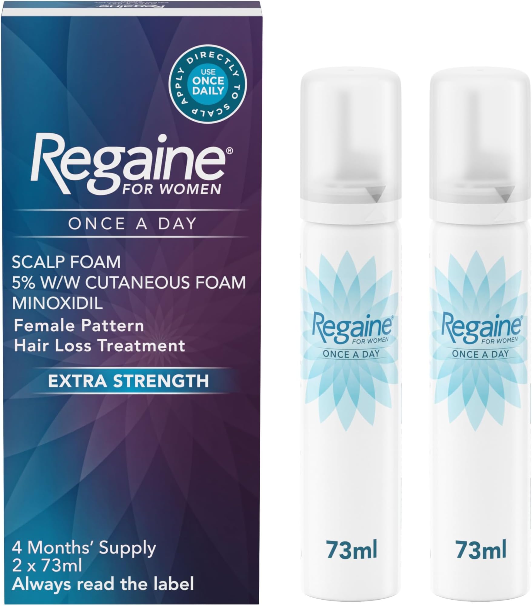 Regaine for Women 5% Minoxidil Extra Strength Scalp Foam for Hair Regrowth (2x 73ml), Scientifically Proven to Help Stop and Reverse Hereditary Female Hair Loss, Revitalise Hair Follicles