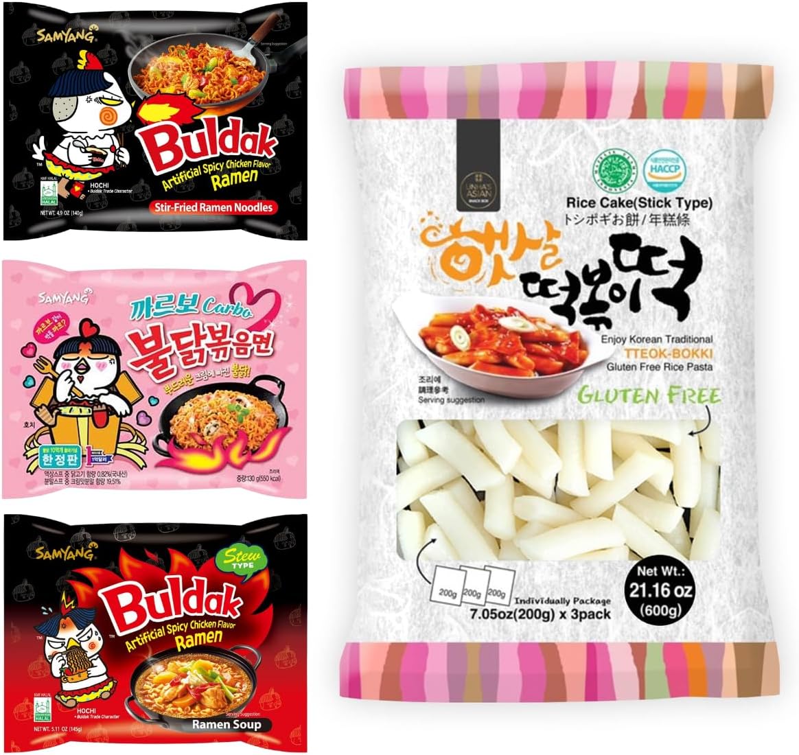 Samyang Hot Chicken Buldak Ramen 3 Flavor with Korean Rice