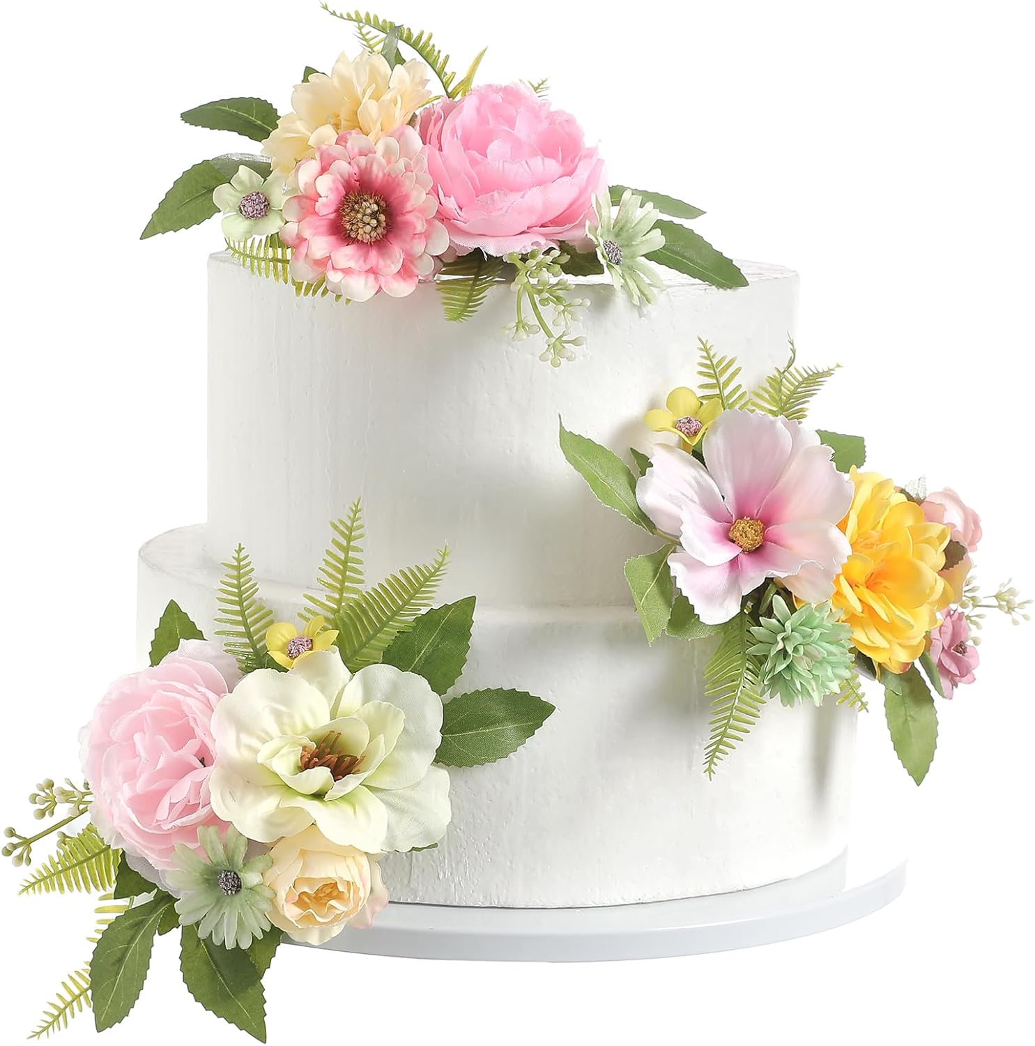 Cake Toppers Flowers,3 Pieces Hand-made Silk Flowers Cake Decorations for Birthday Baby Shower Wedding Valentine's Day Celebration Boho Party Supplies (Yellow Pink)