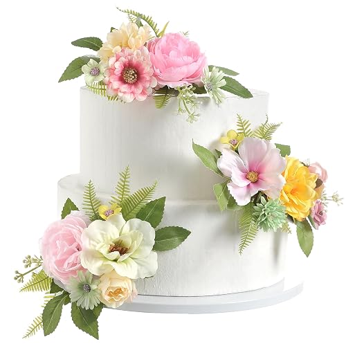 Cake Toppers Flowers,3 Pieces Hand-made Silk Flowers Cake Decorations for