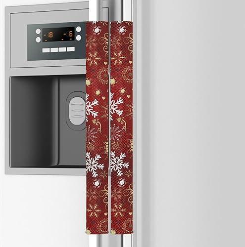 Emelivor Juego de 2 fundas navideñas para manija de puerta de refrigerador, diseño de copos de nieve, color rojo de cocina, manijas de repuesto para