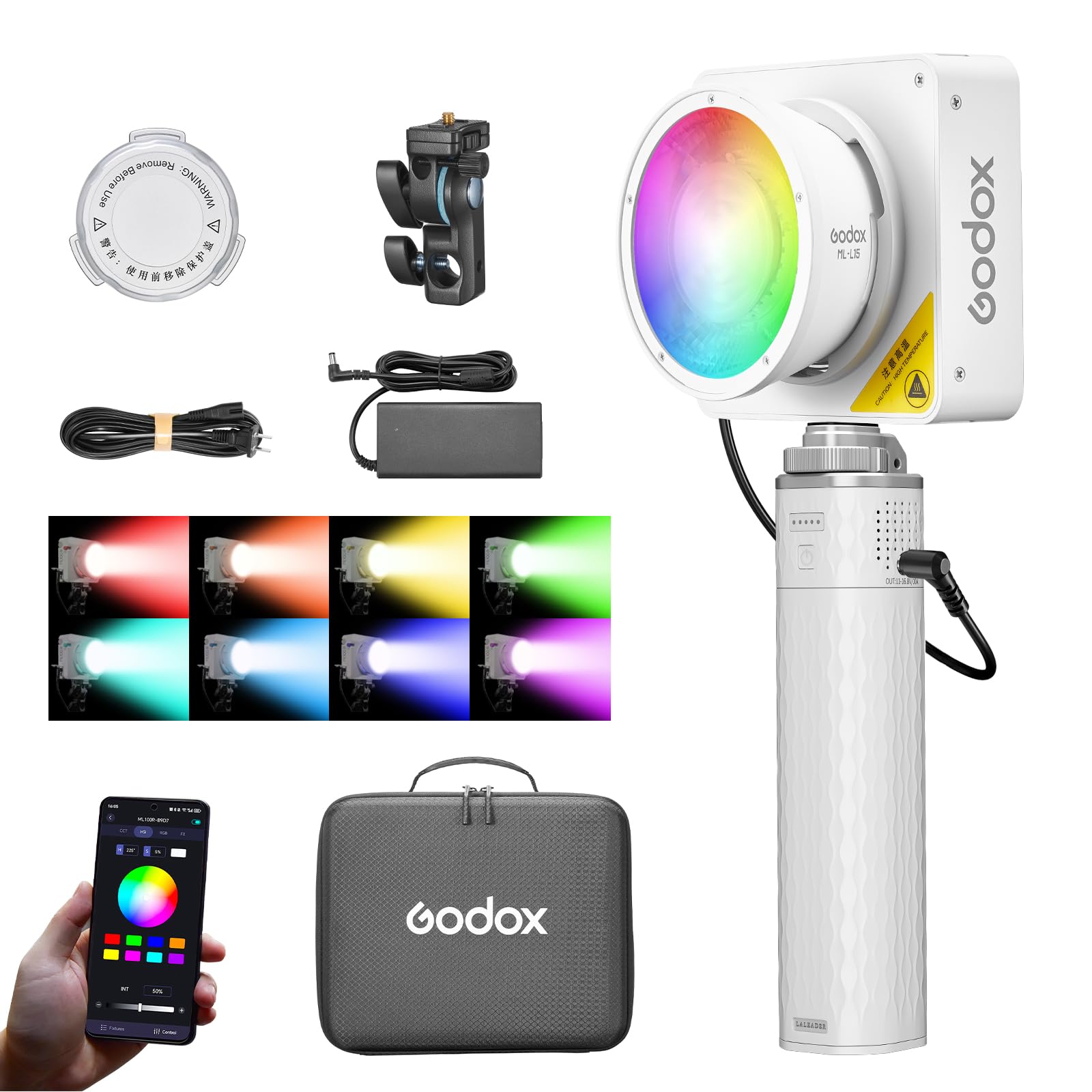 Godox ML100R Luz de Vídeo con Mango Exstabilizador, 1800K-10000K CRI97+ TLCI98+ 14 Efectos RGB Continuous Light para Estudio/transmisión en Directo/Uso en Exteriores