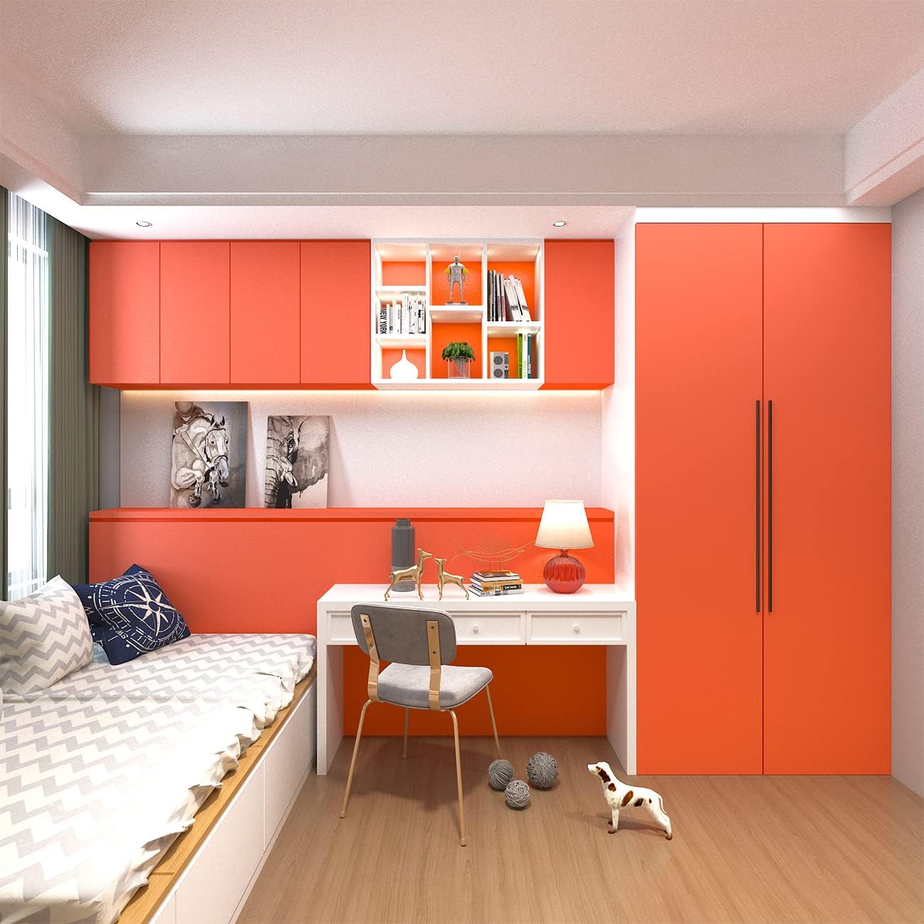 Orange Contact Paper for Cabinets 400" X 16" Matte Orange Stick and Peel Wallpaper for Bedroom Bathroom Walls Kitchen Cabinet Waterproof Bright Orange Contact Paper for Kids Room Boys Dorm