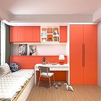 Vista 4 de Papel tapiz naranja brillante de 88 x 16 pulgadas, papel de contacto naranja para despegar y pegar, papel tapiz autoadhesivo para pared, apto