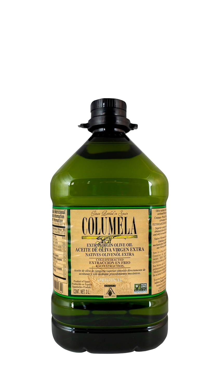 Columela Extra Virgin Olive Oil, 17 oz Bottle, Cold Pressed Spanish Olive Oil, Rich & Fruity Flavor, Glass Bottle