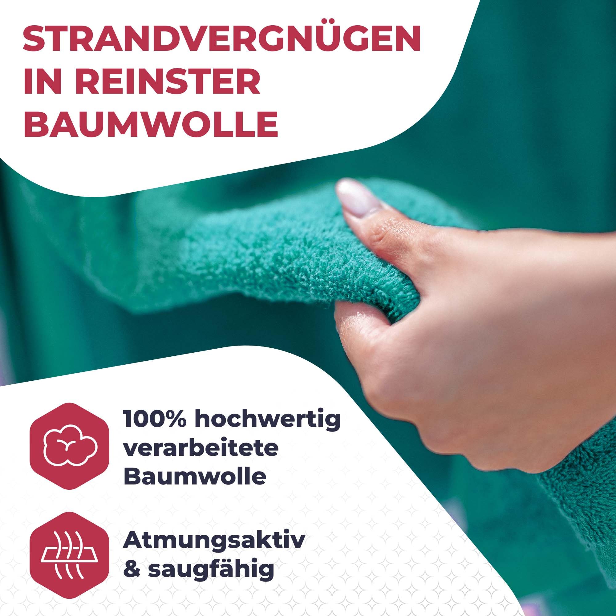 Strandtuch XXL Türkis, 100% Baumwolle, 155x220cm - XXL Strandhandtuch - Badetuch in Übergröße - Duschhandtuch, Badehandtuch & Saunatuch 100x220cm