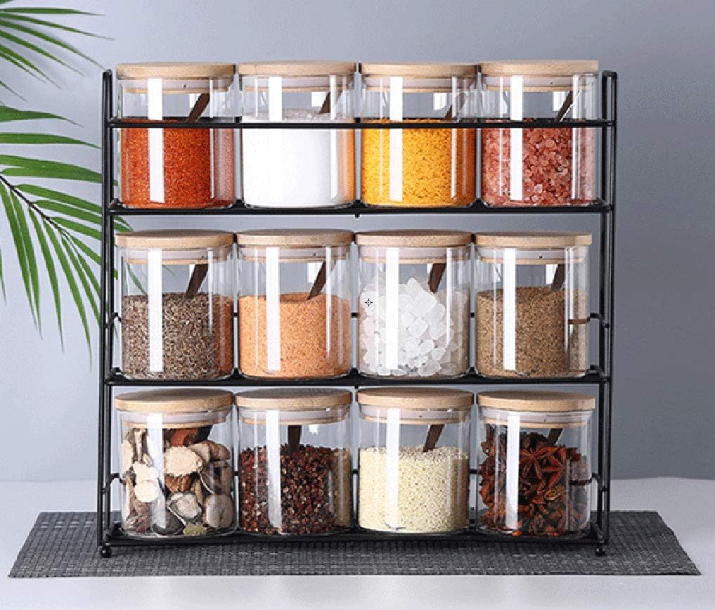 Lawei 12 Pack Spice Jars with Bamboo Lids, 4oz Glass Airtight Seasoning Containers with Labels, Mini Pantry Organization Food Storage Jars for Sugar, Salt, Coffee, Flour, Herbs, Grains