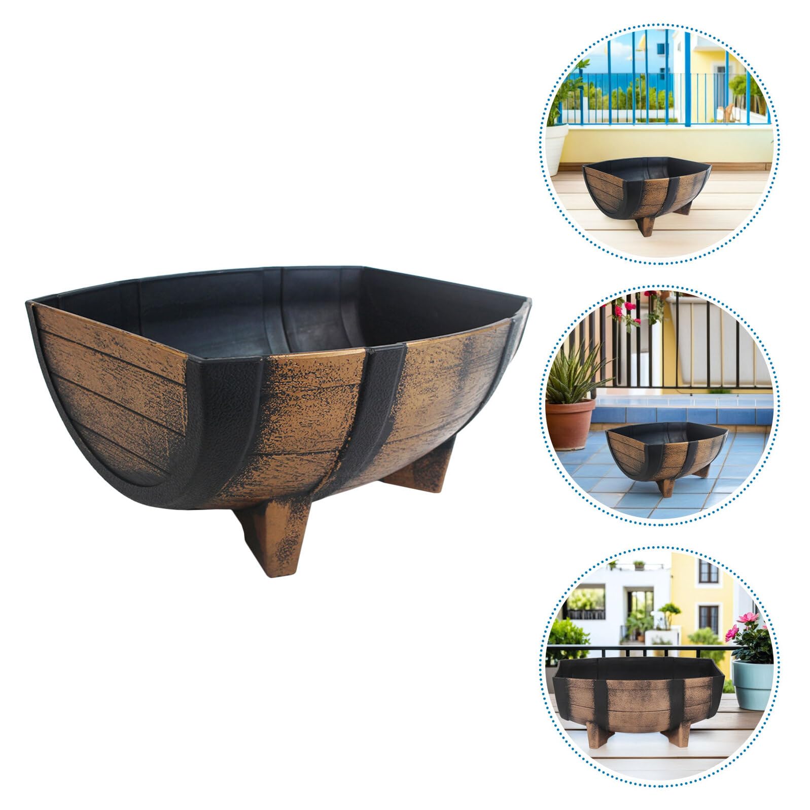 COLLBATH Jardinera de Medio Barril Rústica para Jardín Exterior E Interior, Maceta Estilo Granja 40,6x20,8 Cm, Plástico Resistente con Patas Elevadas para Mejor Drenaje y Decoración