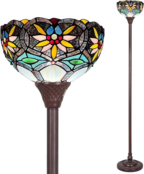 Capulina Capulina Tiffany Torchiere Floor Lamp Sunflower Style Stained Glass Floor Lamp Industrial Dark Bronze Pole Standing Light for Living Room Bedroom Home Office