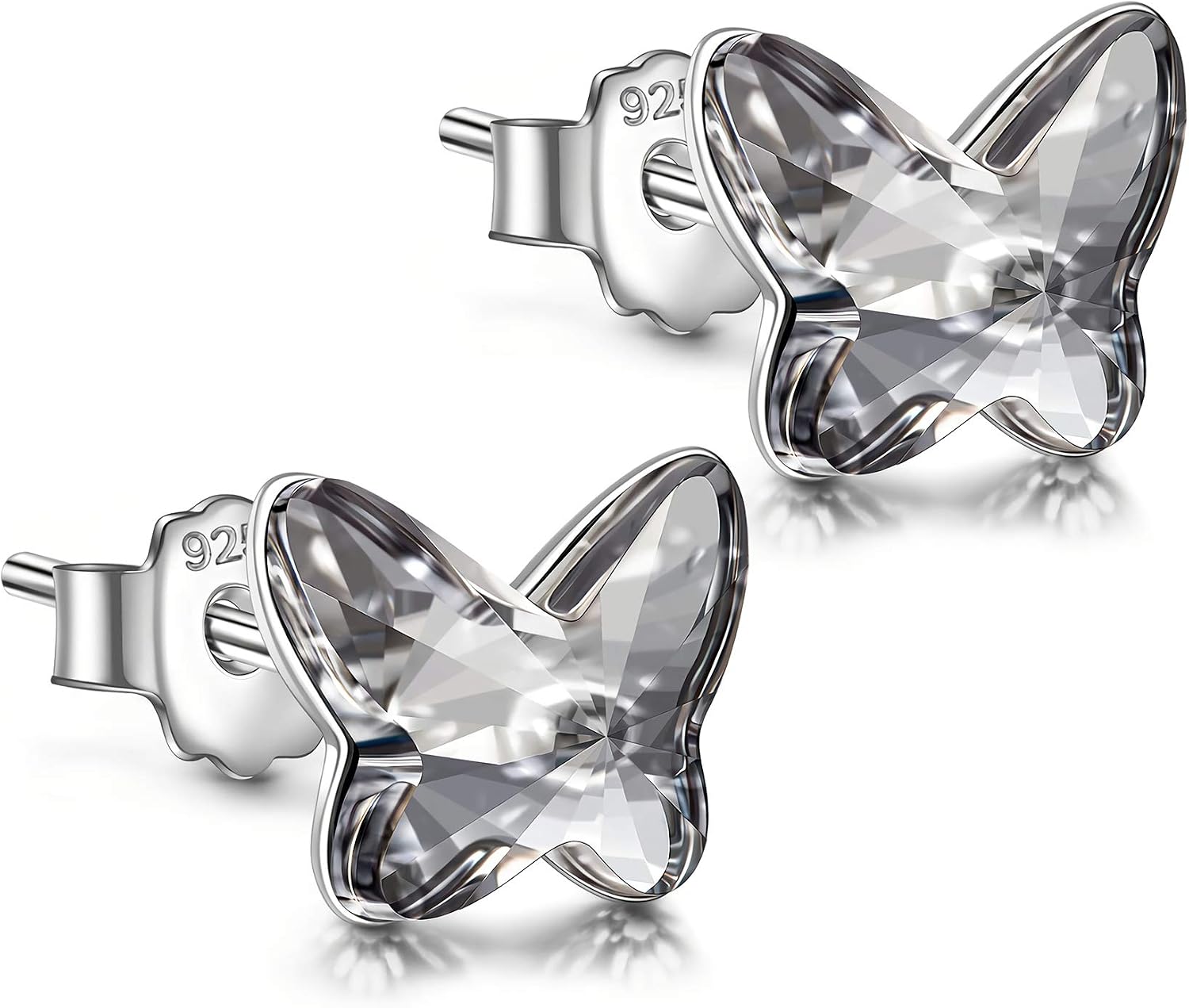 Sterling Silver Crystal Stud Earrings for Women, Butterfly Earrings with Crystals Austria, Hypoallergenic for Sensitive Skin, Birthday Gifts for Mom, Wife or Girls, Gift Packaging Included