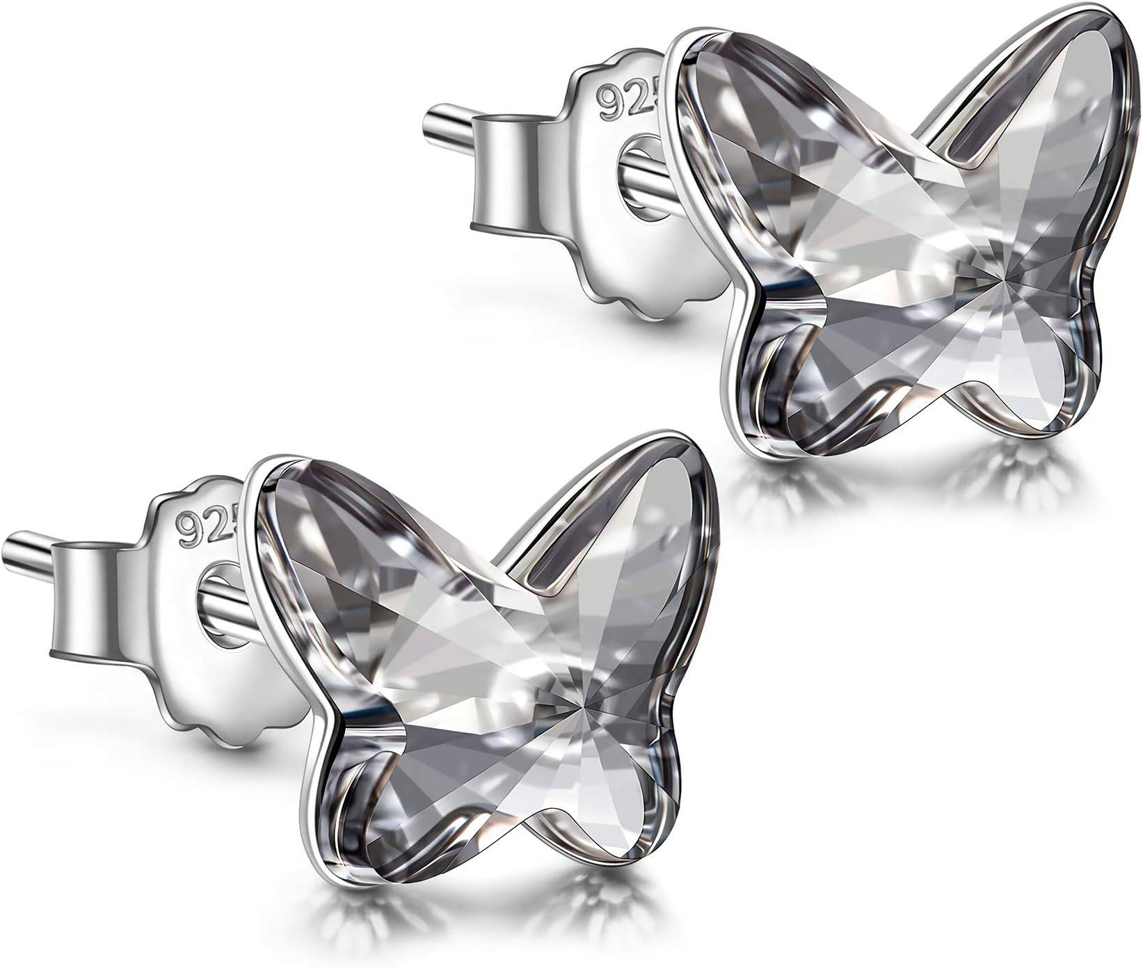 Sterling Silver Crystal Stud Earrings for Women, Butterfly Earrings with Crystals Austria, Hypoallergenic for Sensitive Skin, Birthday Gifts for Mom, Wife or Girls, Gift Packaging Included