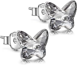 Sterling Silver Crystal Stud Earrings for Women, Butterfly Earrings with Crystals Austria, Hypoallergenic for Sensitive Skin, Birthday Gifts for Mom, Wife or Girls, Gift Packaging Included