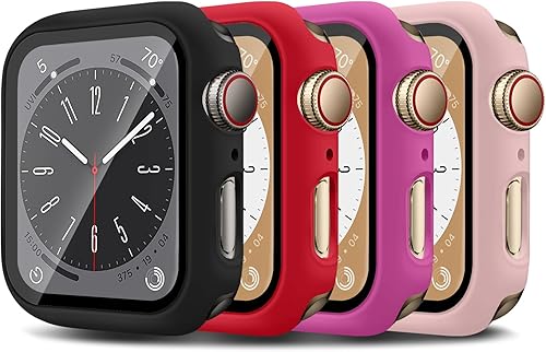 Funda para Apple Watch Series 9, 8, 7, 6, 5, SE, 4, 3, con protector de pantalla de vidrio templado integrado de 1.496 pulgadas, 1.575 pulgadas,