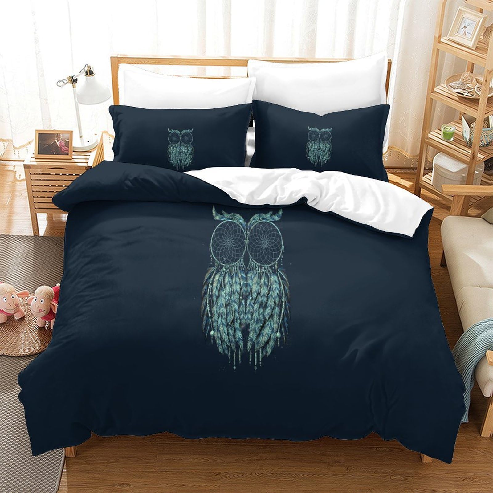 Parure de couette Chouette 260x220cm en microfibre premium douce et respirante 3 pièces