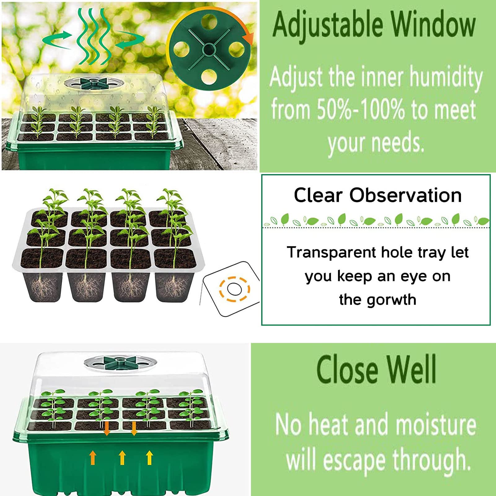 3 Set Bandejas de Semilleros,Bandejas de Germinación para Invernaderos,Mini Invernadero Bandejas de Cultivo Germinación,Ideal para Cultivo de Semillas y Plantas
