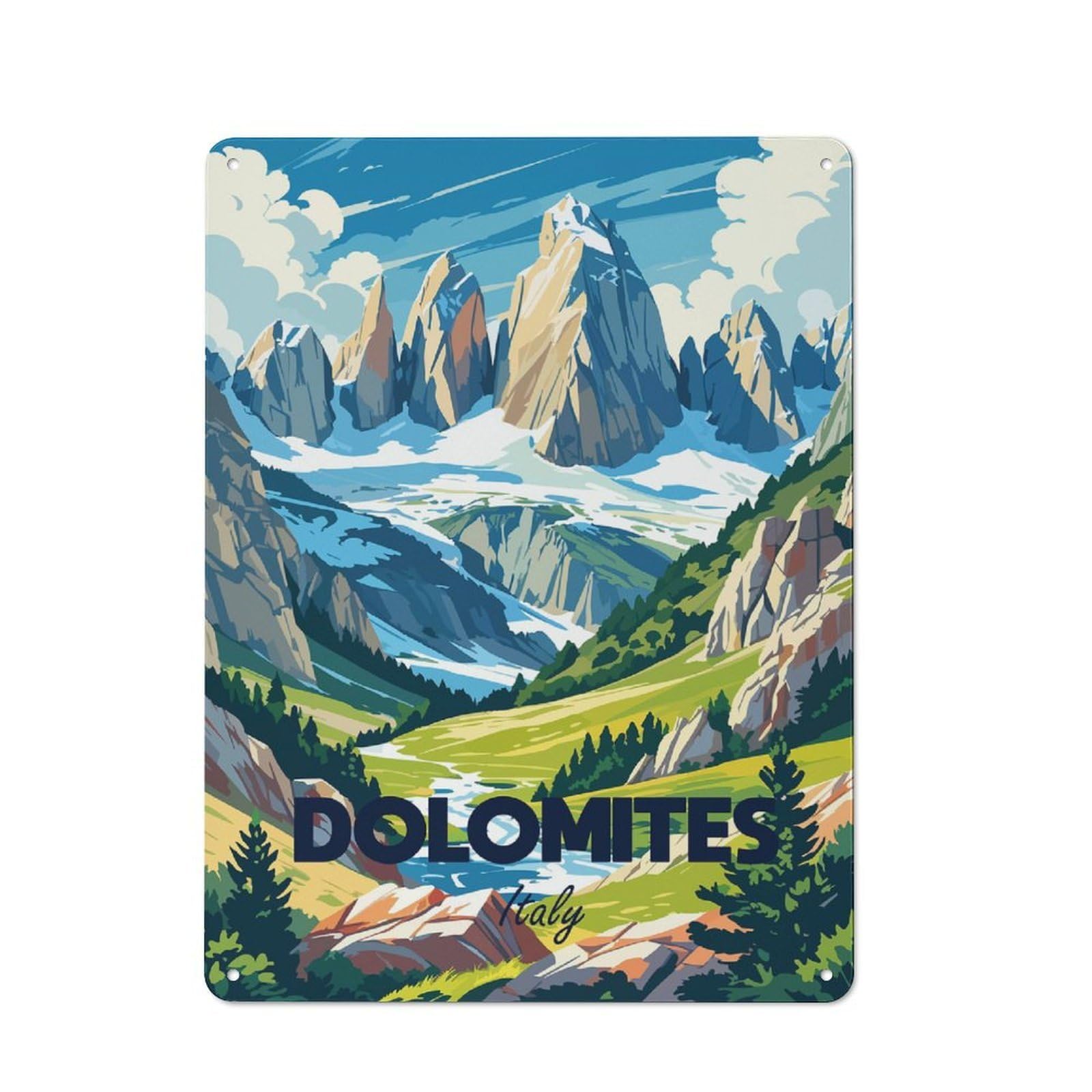 Junmoney Style-12 Country Metal Sign With Dolomites Italy Travel Design 40X30cm, Barn Style Rustic Kitchen Decor For Farmhouse Kitchen, Pantry Or Dining Area
