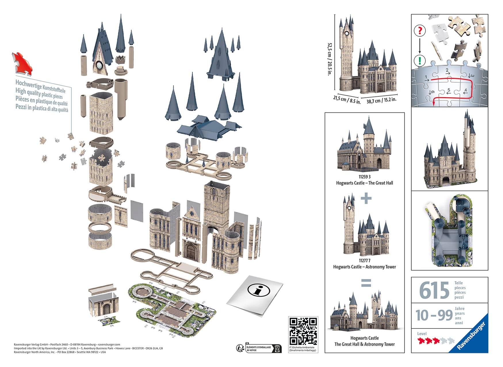 Ravensburger 3D Puzzle 11277 - Harry Potter Hogwarts Schloss - Astronomieturm - 615 Teile - Für alle Harry Potter Fans ab 10 Jahren