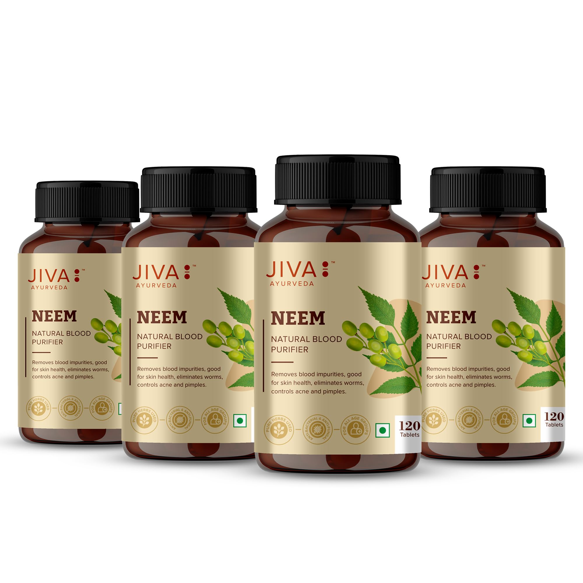 Neem Tablets 500mg 480 Tablet | Helps to Remove Impurities, Good For Skin | Helps To Control Acne & Pimples - 120 Tablet (Pack of 4)