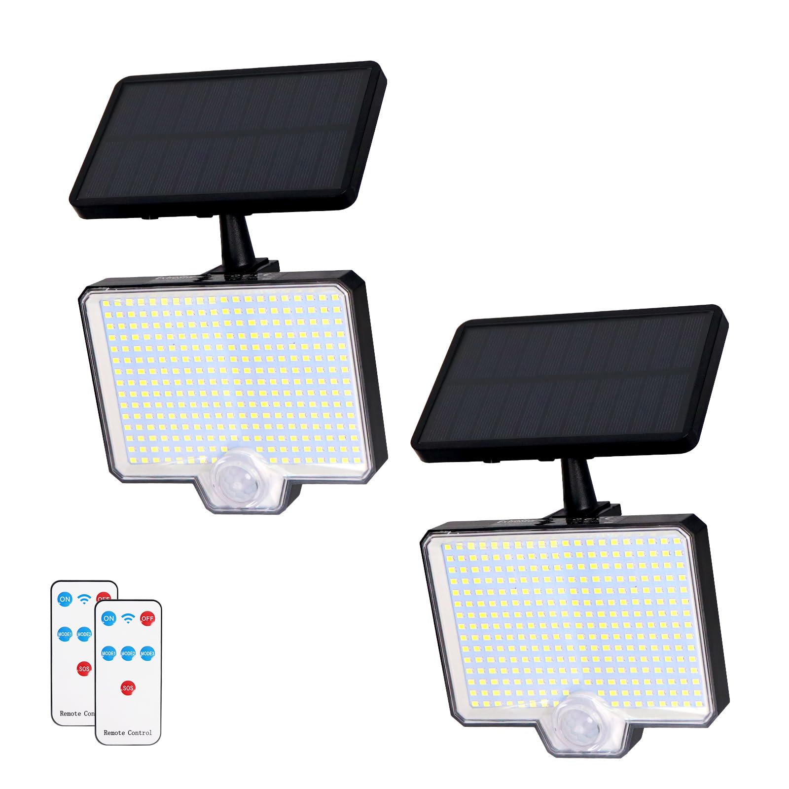 Projecteur Solaire Extérieur LOTMOS 342 LED - Détection Mouvement, Télécommande - IP65 - 3 Modes - Blanc Froid