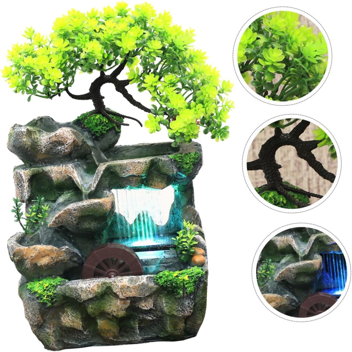 Indoor Mini Water Fountain Resin Tabletop Waterfall Decor for Desktop Relaxation Zen Meditation with US Plug Soothing Indoor Water Feature for Home Office Bedroom