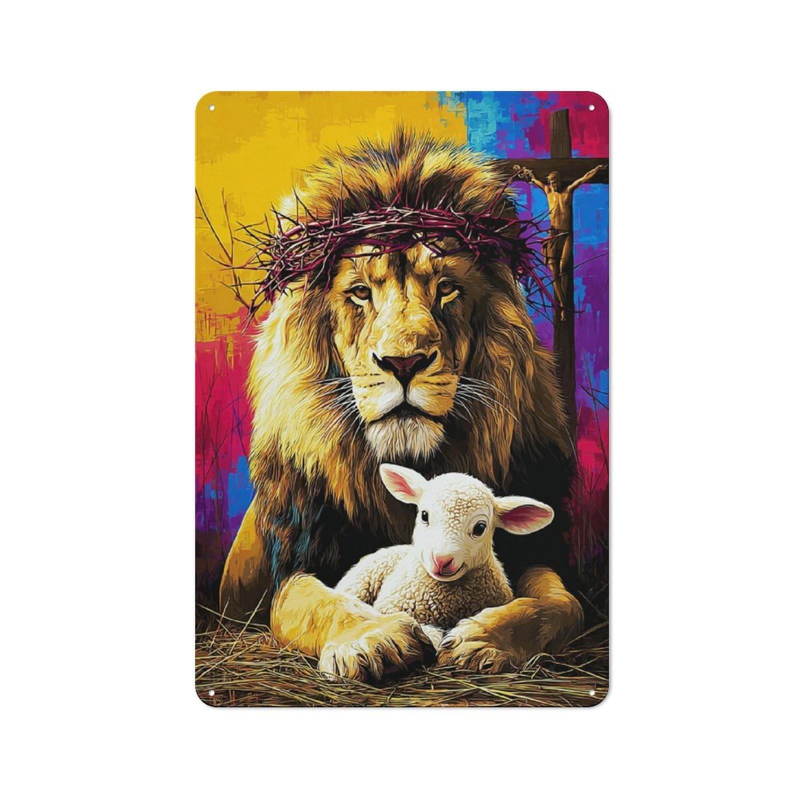 Junmoney Kingdom Of Peace Lion And Lamb -1 Vintage Tin Sign 30X20cm With For Guest Room Or Hallway, For Collectors Decorating Guest Rooms And Hallways