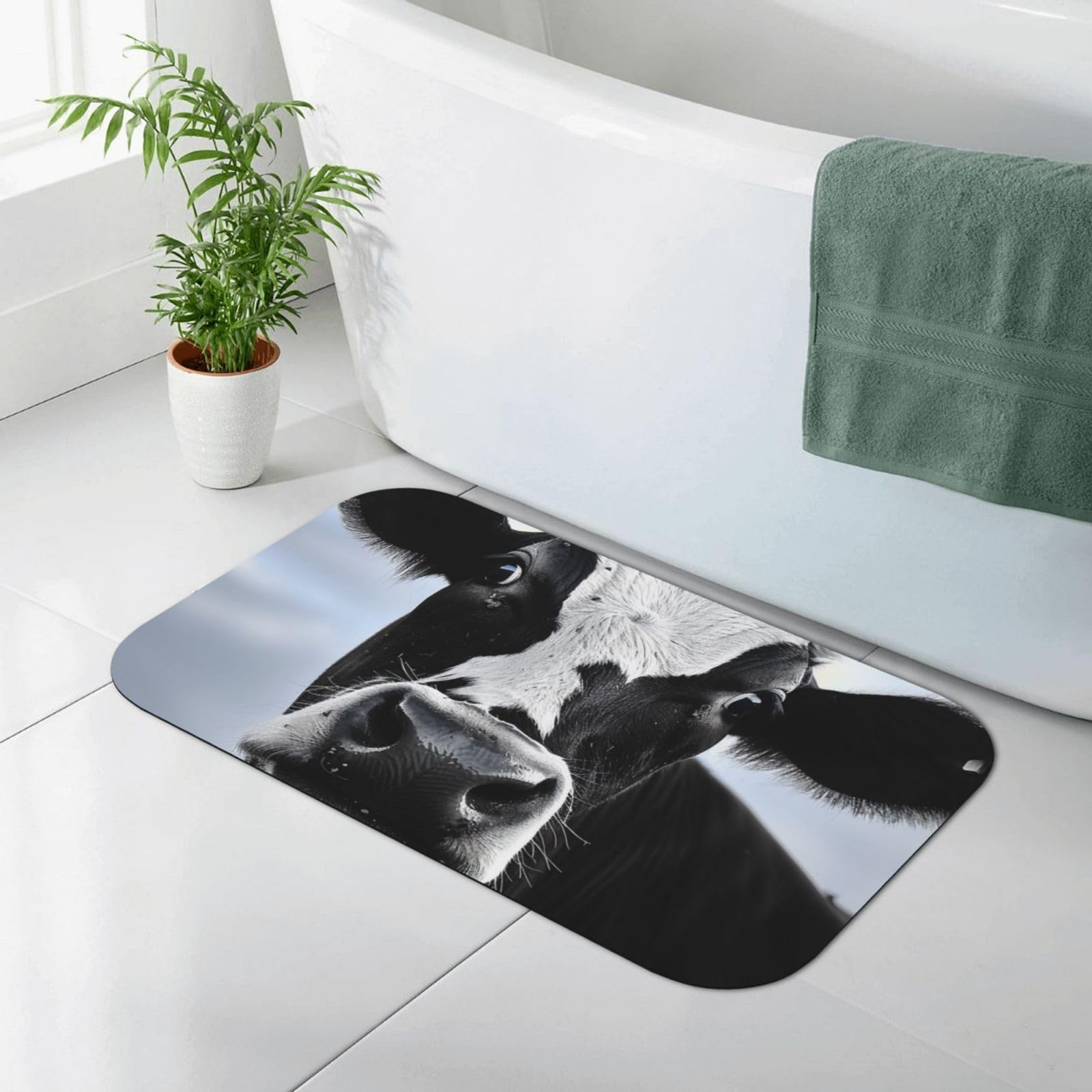 Tapis de bain antidérapant pour éviter les glissades avec motif tête de vache 80x50cm