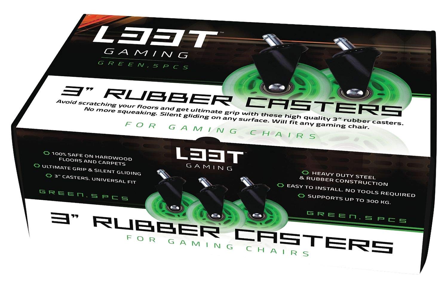 Lot De 5 Roulettes Caoutchouc 76 Mm Pour Chaise Bureau & Gaming – Silencieuses, Anti-Rayures, Charge 300 Kg – Glisse Ultime Sur Tous Sols
