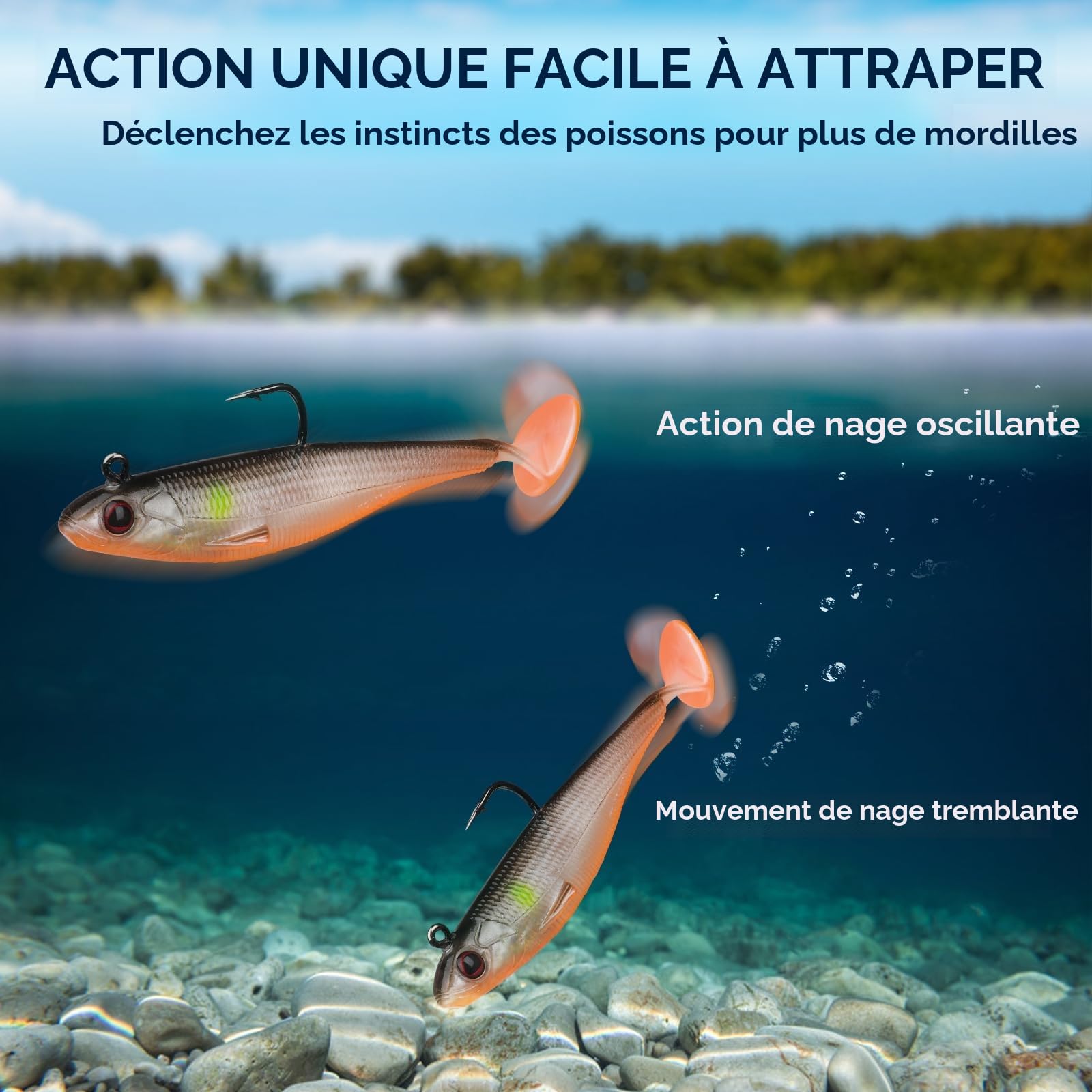TRUSCEND Leurres de Pêche Souples Shadtale avec Hameçons BKK, Easy Catch : Vibrante pour Plus de Touches, Leurre à Queue palmée pour Bars, Brochets, Truites, Silure, Idéal pour la pêche en Famille
