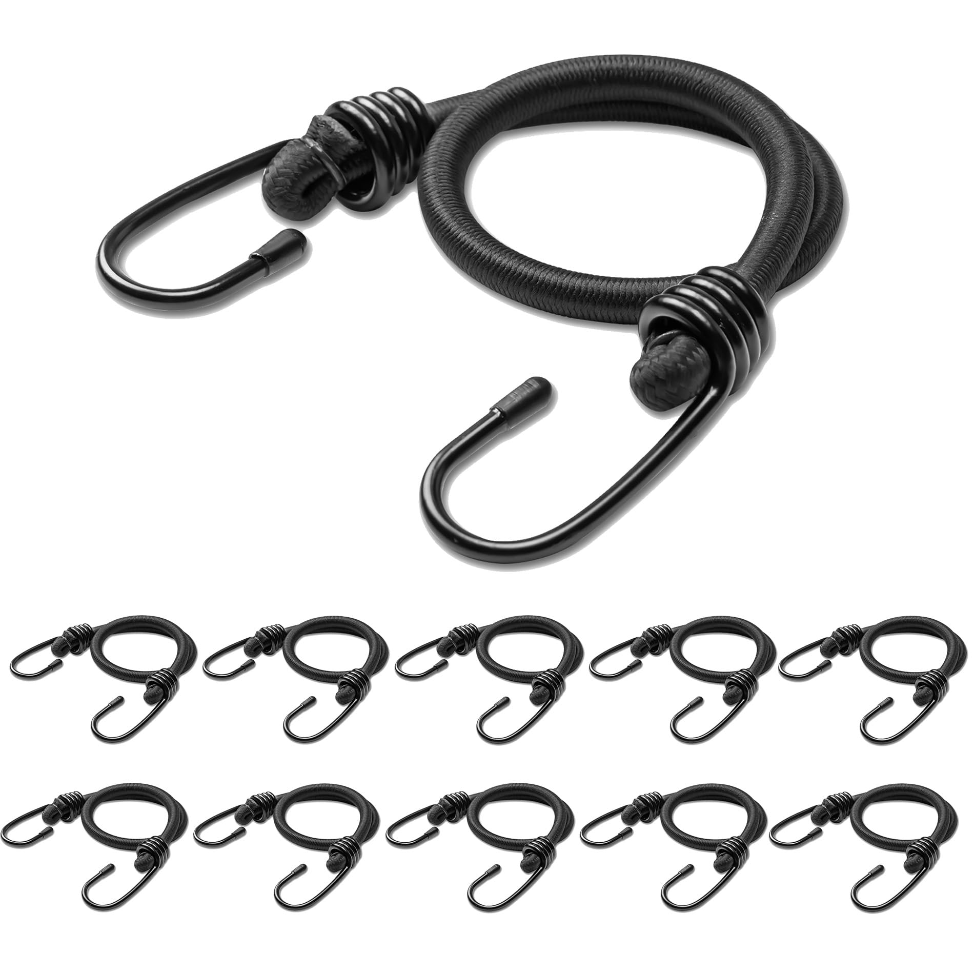 Aegero 12inch Bungee Cords with Hooks,10Pcs Heavy Duty Extra Strong Outdoor Elastic Rope,Multi-Purpose Elastic Bungee Straps for Luggage,Camping,Tarps,Bike Rack,Outdoor Tent,Weatherproof（Black）… — image 1