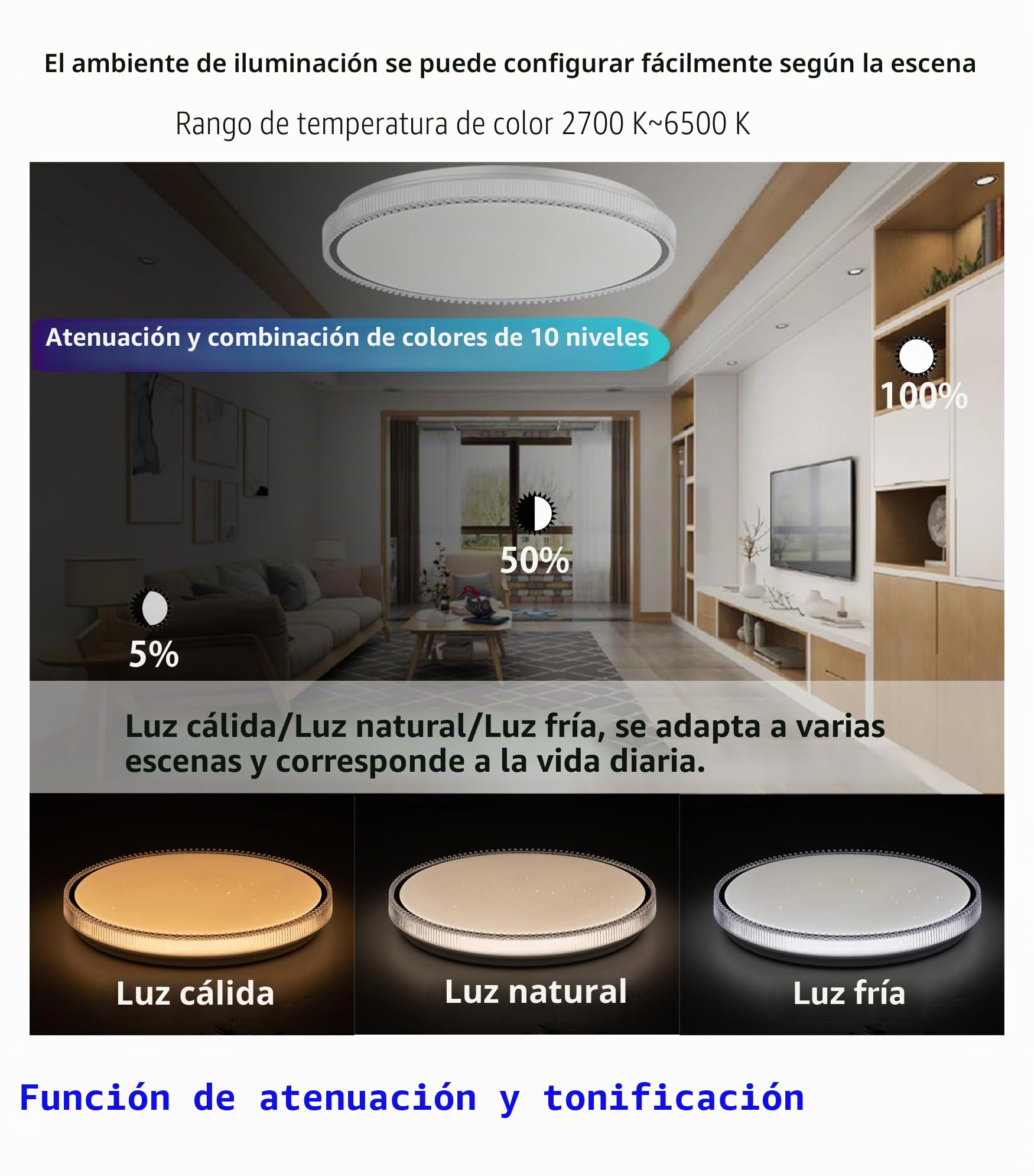 Lámpara de techo musical LED BZ de 40 cm, compatible con Alexa, altavoz Bluetooth incorporado, efecto de luz RGB, regulable, con control remoto