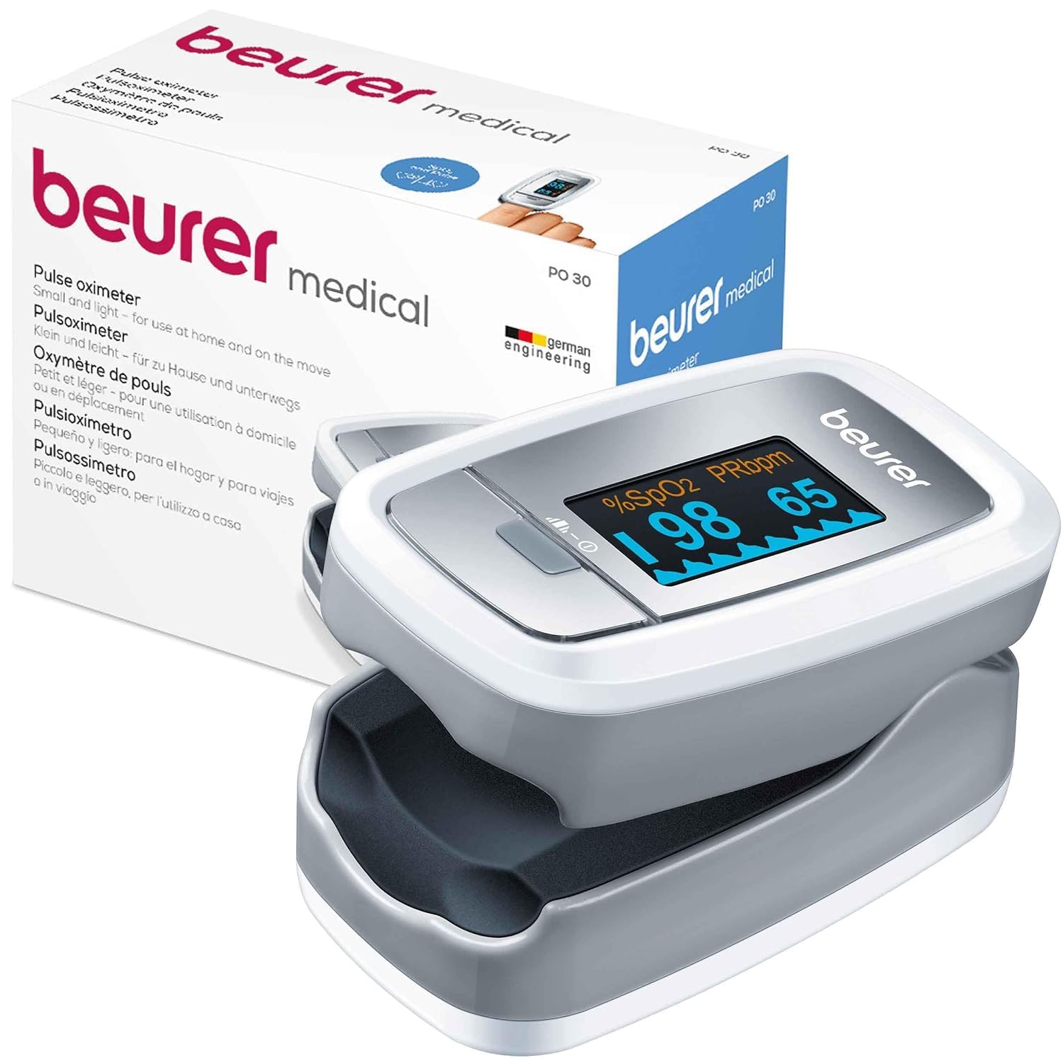 Beurer BC 28 Tensiomètre à Poignet & PO 30 - Oxymètre de pouls digital pour la mesure de la saturation en oxygène dans le sang et le pouls, 61 x 36 x 32 mm, 57 gr, blanc et argent