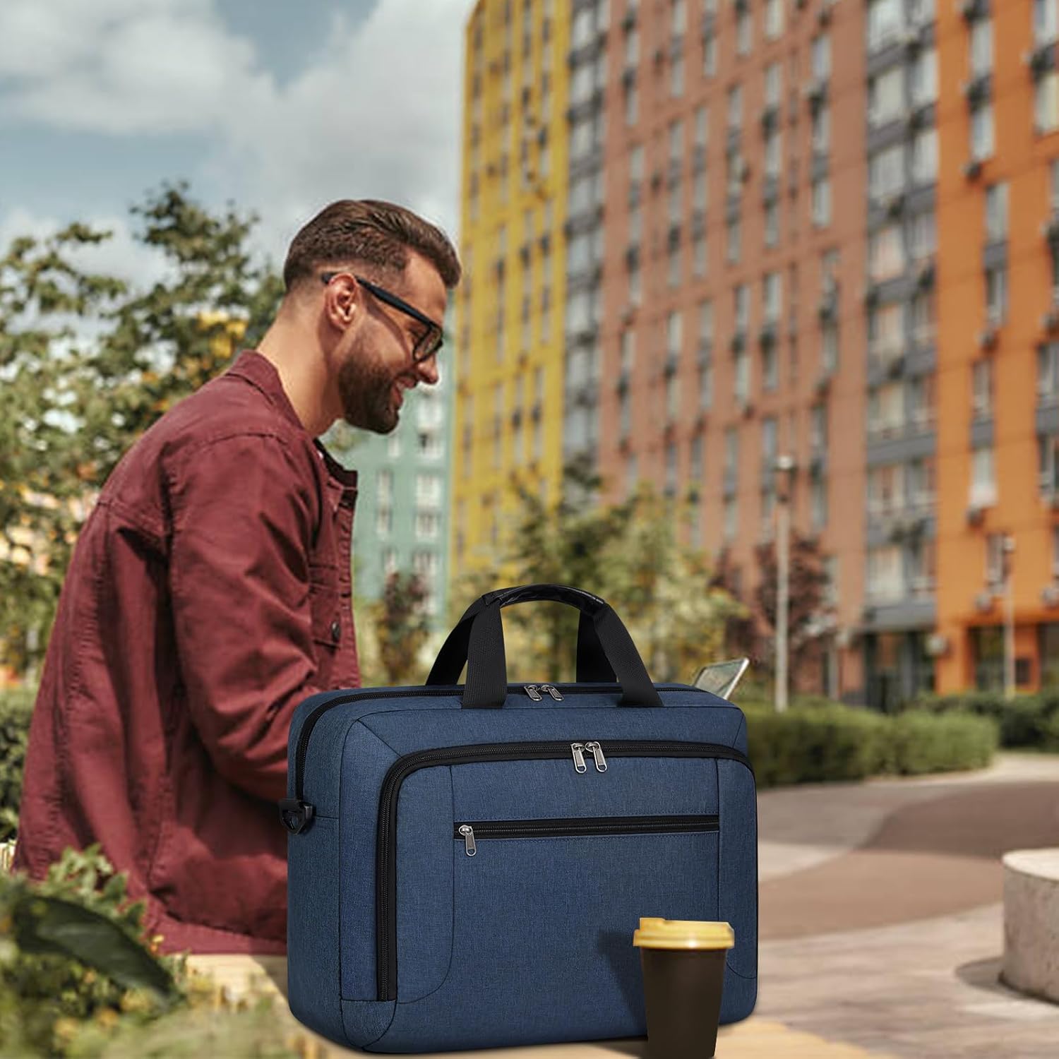 Laptop Bag 17.3 Inch Laptop Briefcase Large Waterproof Laptop Case for Men Women Business Office Work Computer Bag 17 Inch Adjustable Shoulder Messenger Bag, Blue - Image 3