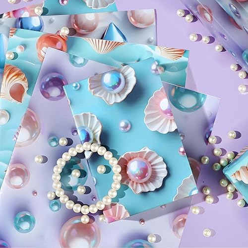 Miniatura 3 de Pineraap 12 hojas de papel de regalo de perlas, envoltura de regalo con estampado de perlas de concha, papel decorativo de arte para fiestas de