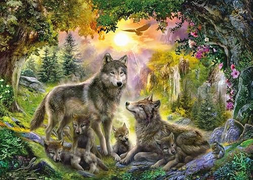 Posterazzi Póster de la familia de lobos otoñales de Jan Patrick (36 x 24 pulgadas)