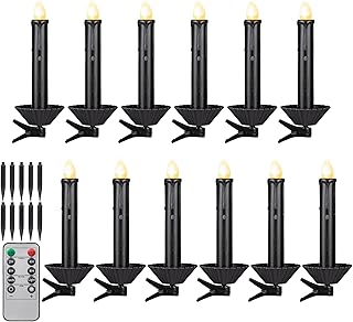 KI Store 12pcs Black LED Candles Clips and Stakes 6-Inch with Timer Remote Control for Halloween Christmas Tree Wreath Table Centerpieces Candle